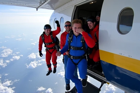 Skyvan aircraft with skydivers exiting