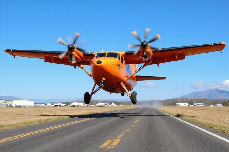 Twin Otter aircraft taking off from a runway at a skydiving dropzone