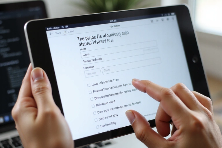 Person filling out a privacy policy form on a tablet